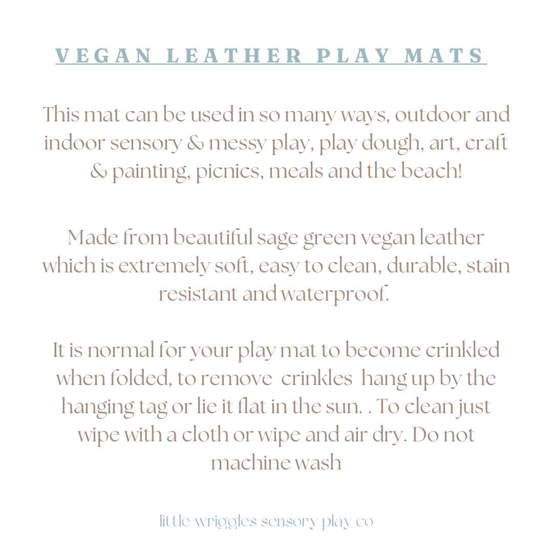 sage green vegan leather baby play mat sensory play messy play craft meal times beach easy clean wipeable compact